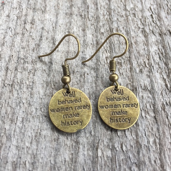 Boho Women Quote Dainty Bronze Earrings - Picture 2 of 3